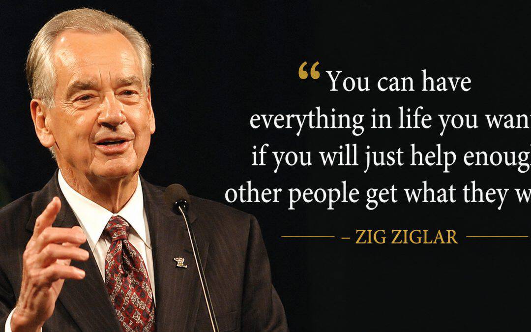 Image of Zig Ziglar speaking at an event, emphasizing the importance of helping others to achieve personal success.